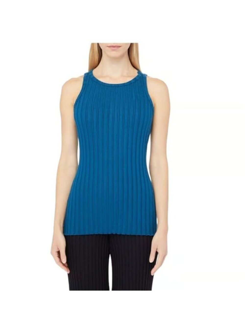 Simon Miller Troost Rib Racer Tank Top Ribbed Knit Designer Electric Blue Medium